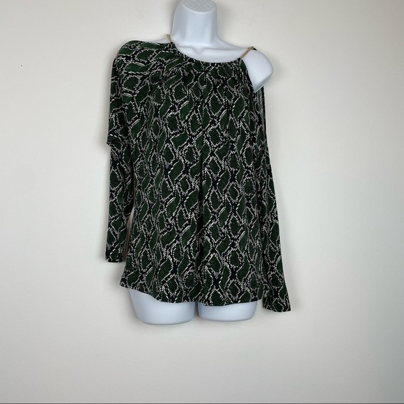 Michael Michael Kors Green Gold Snake print Cold shoulder Top size Small - Picture 1 of 8